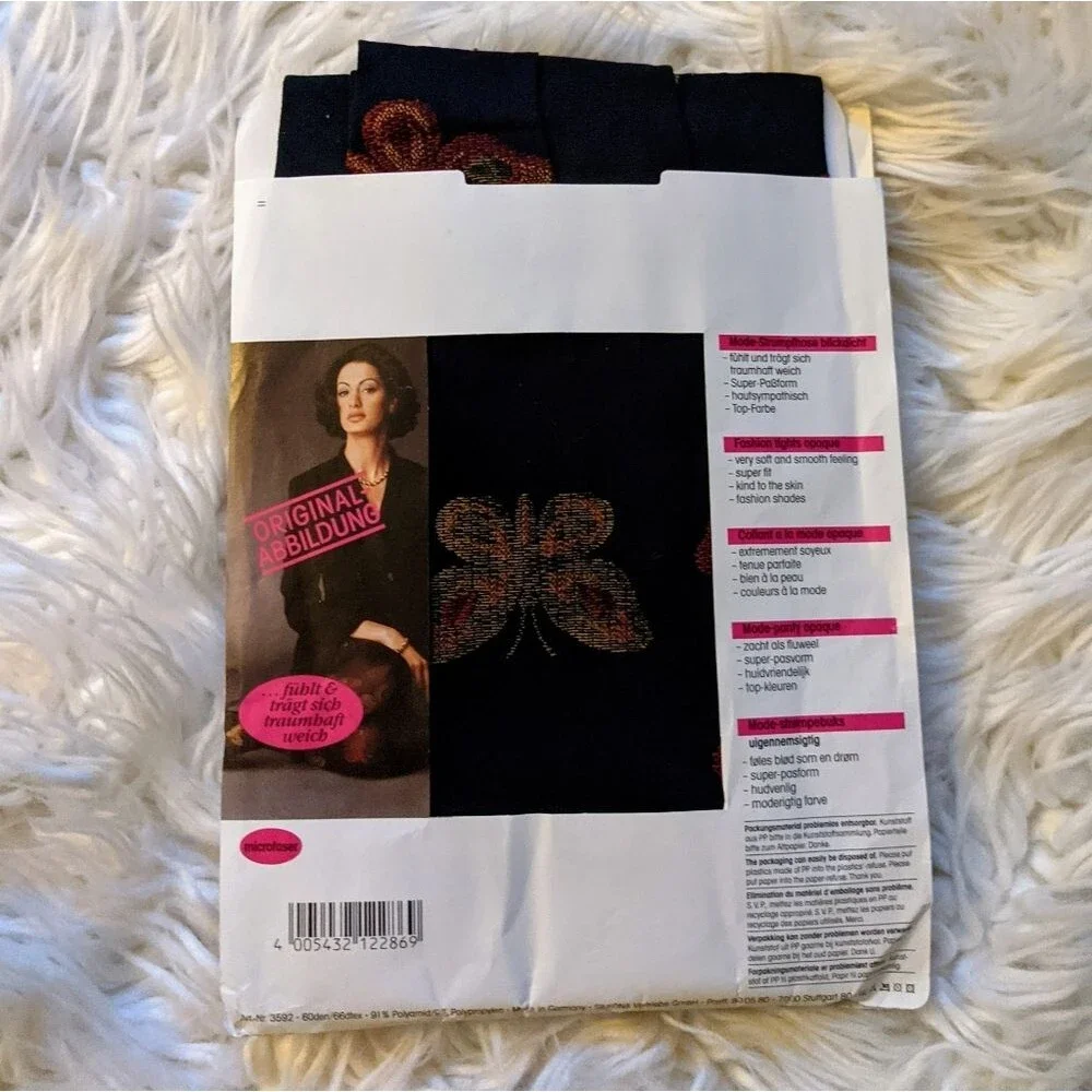 Silkona Control Top Opaque Fashion Tights with Butterfly Print S/M